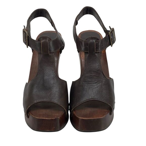 1990s Y2K Wood Soled Bongo Platform Brown Sandals Women’s Size 8 (HF16) - Picture 2 of 11